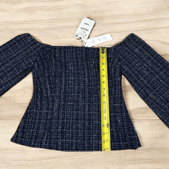 NWT ZARA Tweed Textured Off Shoulder Top Flare Long Sleeves size S - Picture 5 of 11